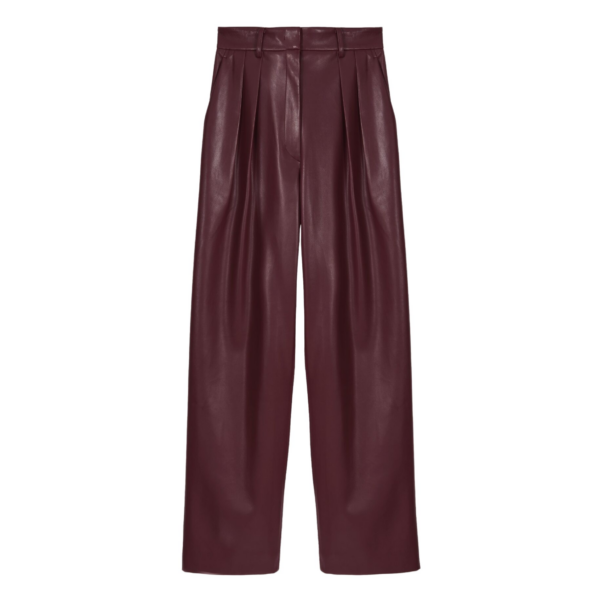 The Frankie Shop Helsinki Faux Leather Pants - Burgundy - Oversized Minimalist Pants in Red - Shop at Coveti