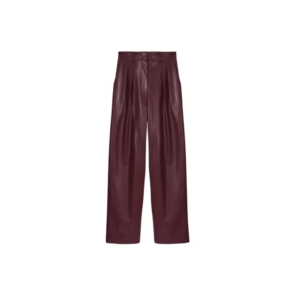 The Frankie Shop Helsinki Faux Leather Pants - Burgundy - Oversized Minimalist Pants in Red - Shop at Coveti