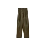 The Frankie Shop Helsinki Faux Leather Pants - Olive - Oversized Minimalist Pants in Green - Shop at Coveti