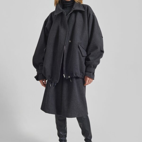 The Frankie Shop Hemavan Faux Fur Lined Jacket - Dark Grey - Oversized Minimalist Jackets in Grey - Shop at Coveti