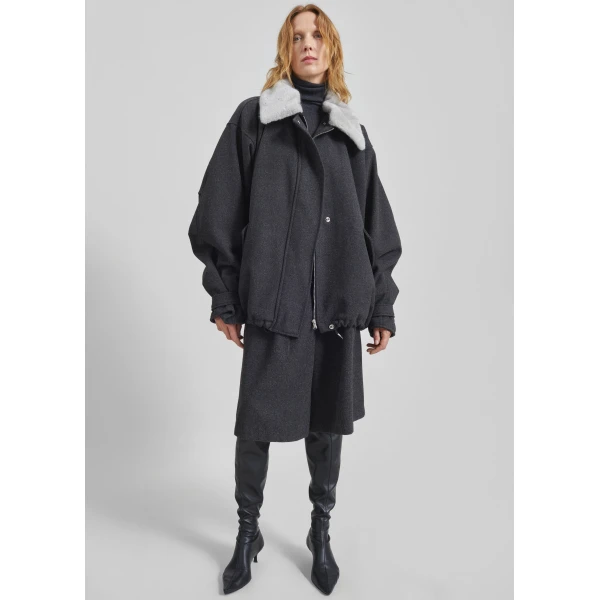 The Frankie Shop Hemavan Faux Fur Lined Jacket – Dark Grey, view 5