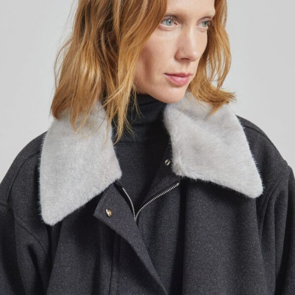 The Frankie Shop Hemavan Faux Fur Lined Jacket - Dark Grey - Oversized Minimalist Jackets in Grey - Shop at Coveti