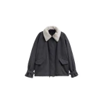 The Frankie Shop Hemavan Faux Fur Lined Jacket - Dark Grey - Oversized Minimalist Jackets in Grey - Shop at Coveti
