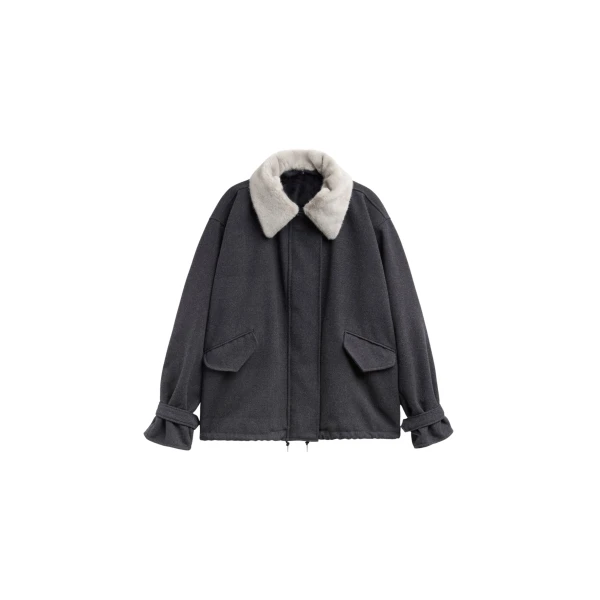 The Frankie Shop Hemavan Faux Fur Lined Jacket - Dark Grey - Oversized Minimalist Jackets in Grey - Shop at Coveti