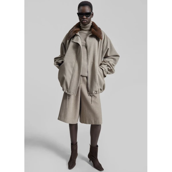 The Frankie Shop Hemavan Faux Fur Lined Jacket – Taupe, view 3