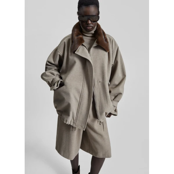 The Frankie Shop Hemavan Faux Fur Lined Jacket – Taupe, view 4