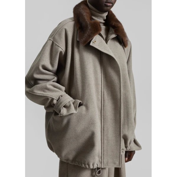 The Frankie Shop Hemavan Faux Fur Lined Jacket – Taupe, view 6