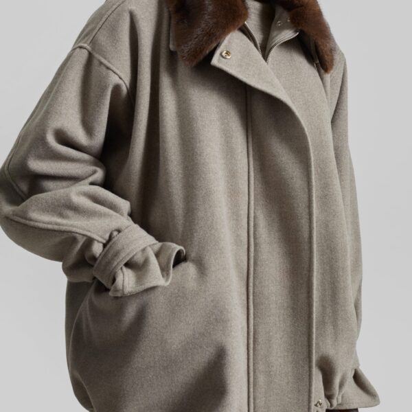 The Frankie Shop Hemavan Faux Fur Lined Jacket - Taupe - Oversized Minimalist Jackets in Beige - Shop at Coveti