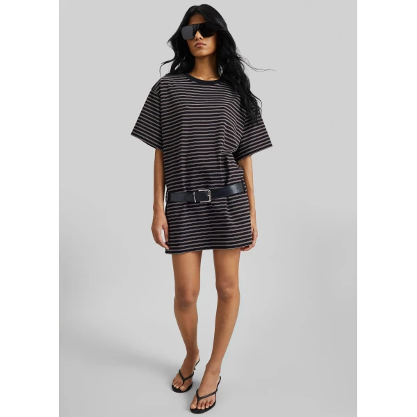 The Frankie Shop Hemse T-Shirt Dress – Black Multi Stripe, view 2