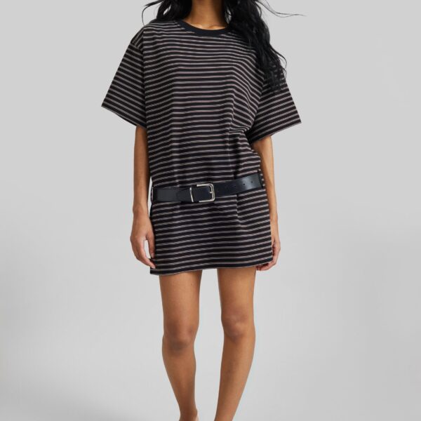 The Frankie Shop Hemse T-Shirt Dress - Black Multi Stripe - Oversized Minimalist Dresses in Multicolour - Shop at Coveti