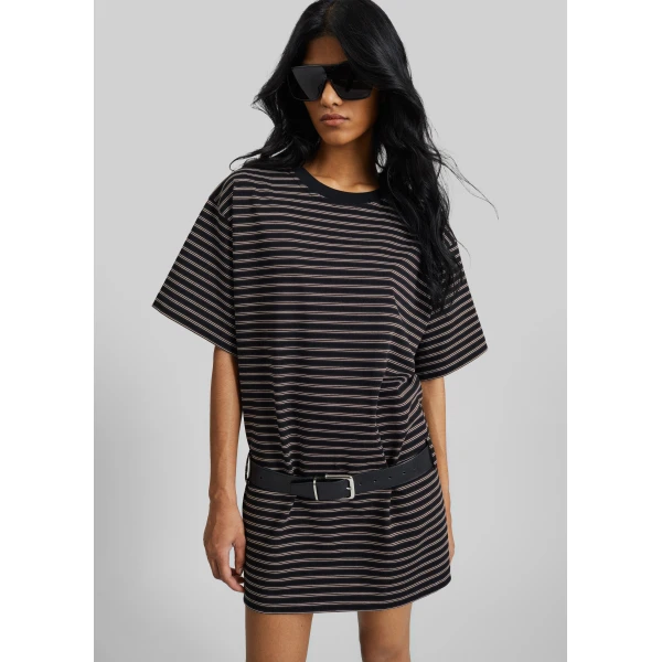 The Frankie Shop Hemse T-Shirt Dress – Black Multi Stripe, view 3