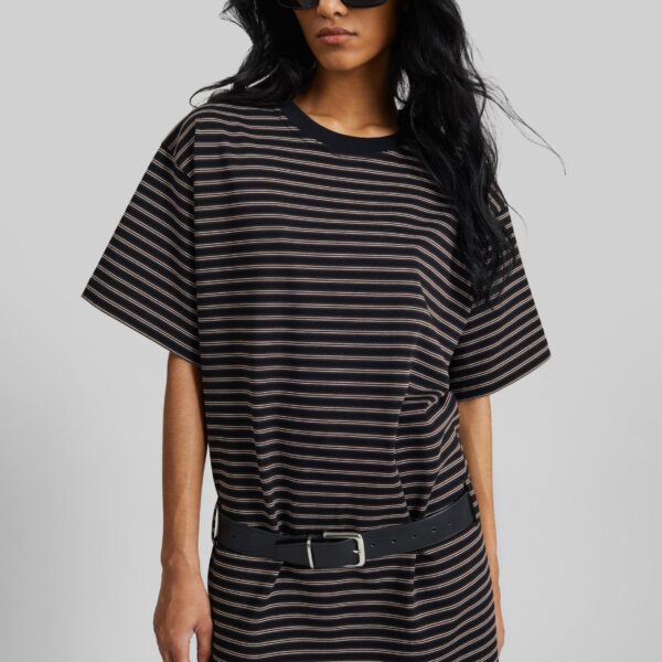 The Frankie Shop Hemse T-Shirt Dress - Black Multi Stripe - Oversized Minimalist Dresses in Multicolour - Shop at Coveti