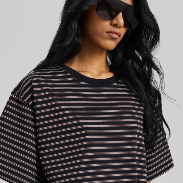 The Frankie Shop Hemse T-Shirt Dress - Black Multi Stripe - Oversized Minimalist Dresses in Multicolour - Shop at Coveti