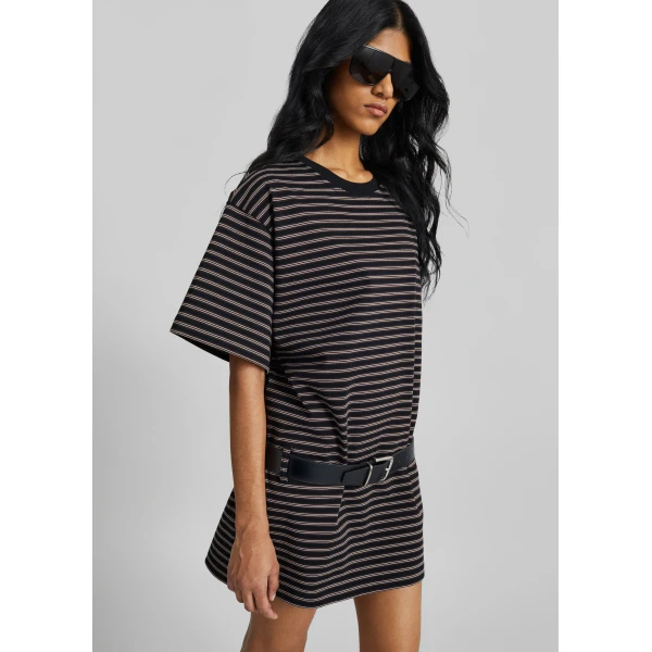 The Frankie Shop Hemse T-Shirt Dress – Black Multi Stripe, view 5