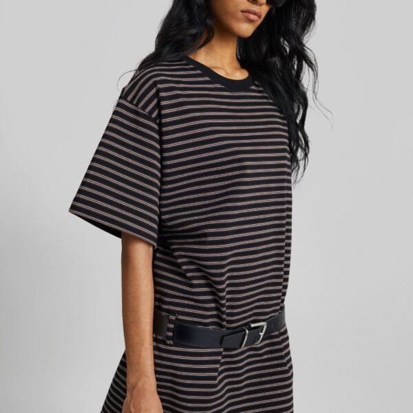 The Frankie Shop Hemse T-Shirt Dress - Black Multi Stripe - Oversized Minimalist Dresses in Multicolour - Shop at Coveti