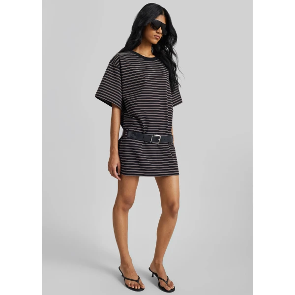 The Frankie Shop Hemse T-Shirt Dress – Black Multi Stripe, view 6
