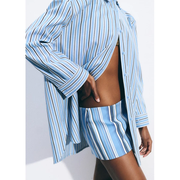 The Frankie Shop Hera Mini Skirt - Blue Multi Stripe - Oversized Minimalist Skirts in Multicolour - Shop at Coveti