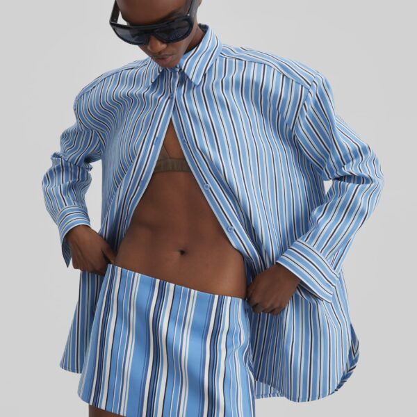 The Frankie Shop Hera Mini Skirt - Blue Multi Stripe - Oversized Minimalist Skirts in Multicolour - Shop at Coveti