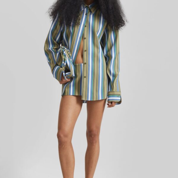 The Frankie Shop Hera Mini Skirt - Green Multi Stripe - Oversized Minimalist Skirts in Multicolour - Shop at Coveti