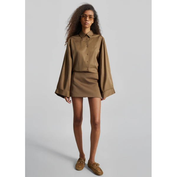 The Frankie Shop Hera Satin Mini Skirt – Brown, view 2