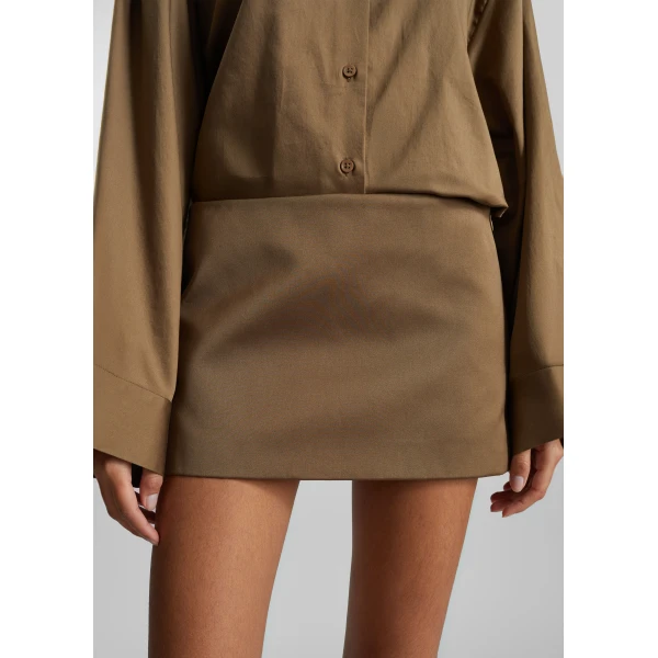The Frankie Shop Hera Satin Mini Skirt – Brown, view 3