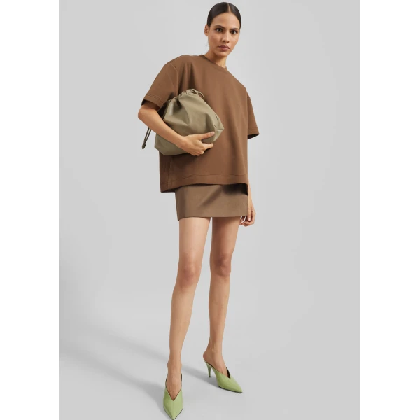 The Frankie Shop Hera Satin Mini Skirt – Brown, view 6