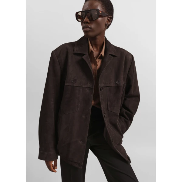 The Frankie Shop Hester Faux Suede Jacket – Brown, view 2