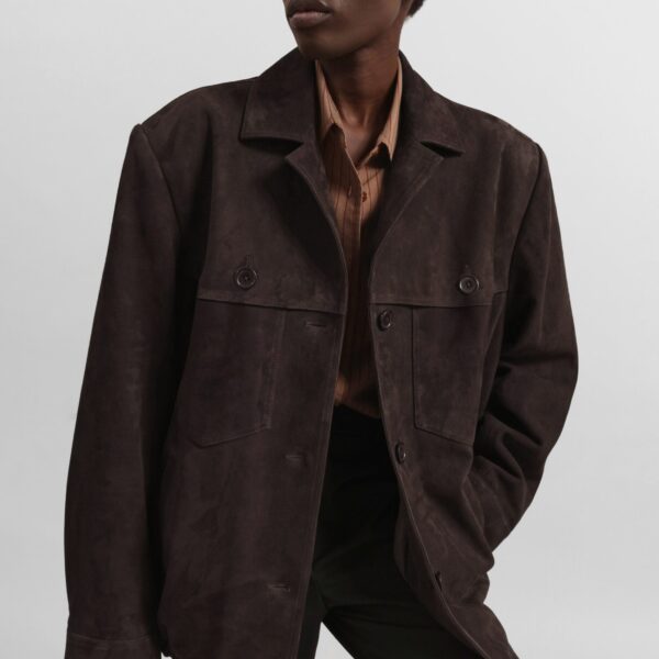 The Frankie Shop Hester Faux Suede Jacket - Brown - Oversized Minimalist Jackets in Beige - Shop at Coveti