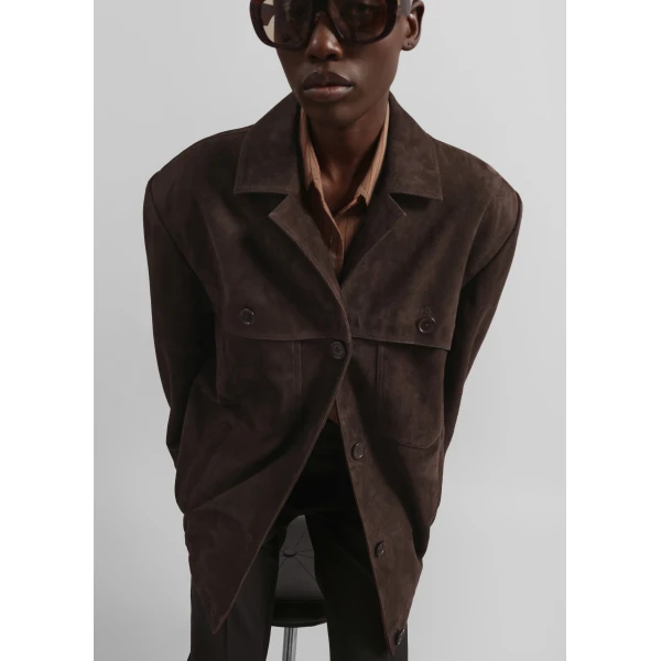 The Frankie Shop Hester Faux Suede Jacket – Brown, view 3