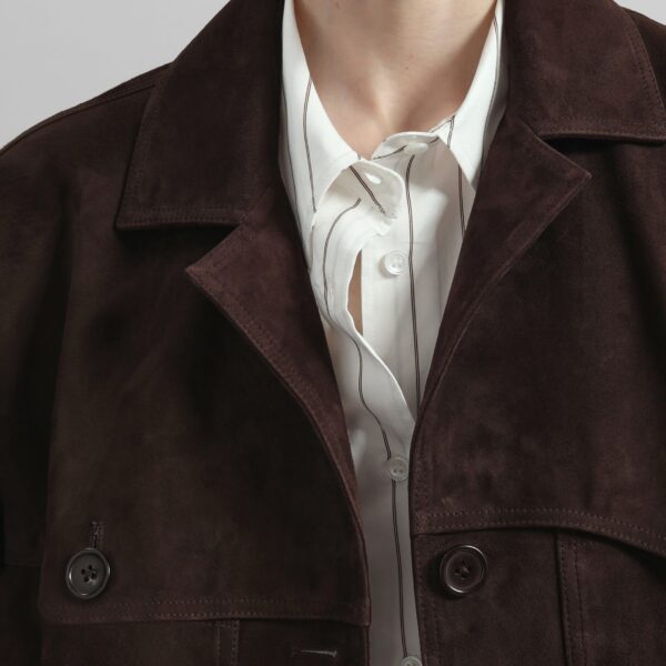 The Frankie Shop Hester Faux Suede Jacket - Brown - Oversized Minimalist Jackets in Beige - Shop at Coveti