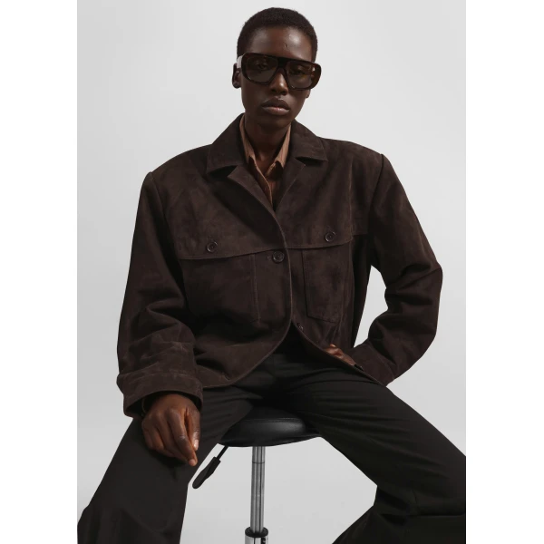 The Frankie Shop Hester Faux Suede Jacket – Brown, view 6
