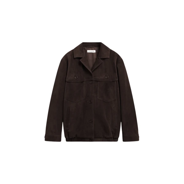The Frankie Shop Hester Faux Suede Jacket - Brown - Oversized Minimalist Jackets in Beige - Shop at Coveti