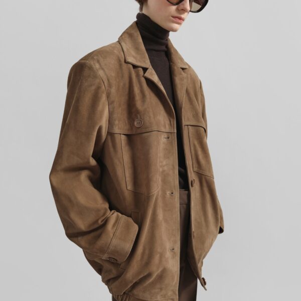 The Frankie Shop Hester Faux Suede Jacket - Camel - Oversized Minimalist Jackets in Beige - Shop at Coveti