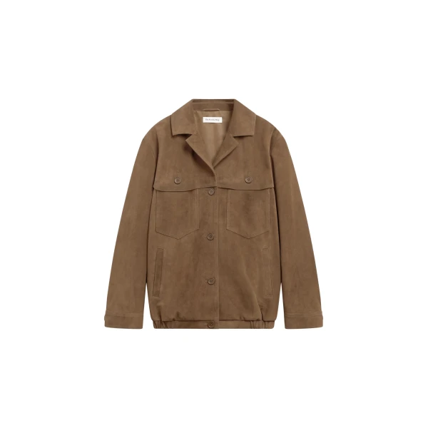 The Frankie Shop Hester Faux Suede Jacket - Camel - Oversized Minimalist Jackets in Beige - Shop at Coveti