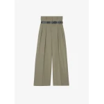 The Frankie Shop Hobart Double Belt Loop Trousers - Pale Olive - Oversized Minimalist Pants in Green - Shop at Coveti