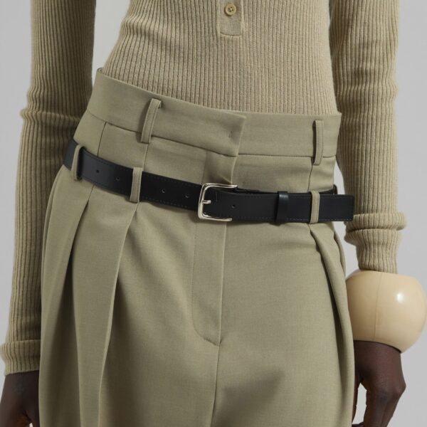 The Frankie Shop Hobart Double Belt Loop Trousers - Pale Olive - Oversized Minimalist Pants in Green - Shop at Coveti