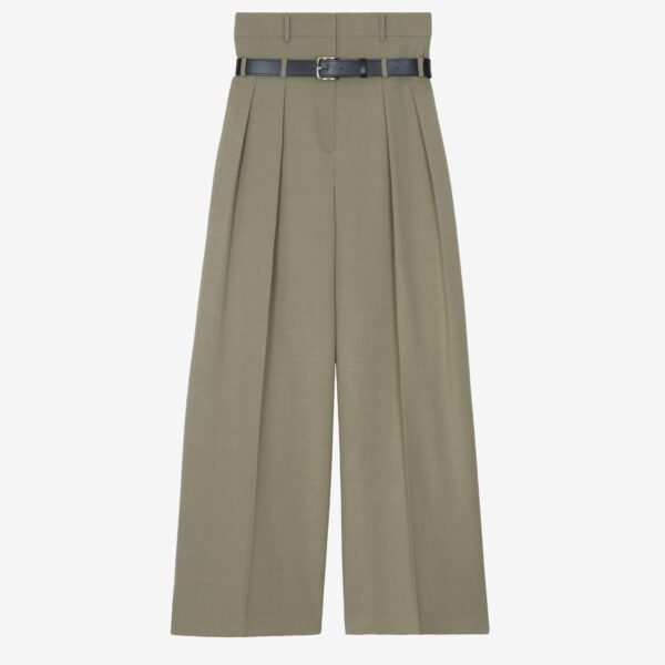 The Frankie Shop Hobart Double Belt Loop Trousers - Pale Olive - Oversized Minimalist Pants in Green - Shop at Coveti