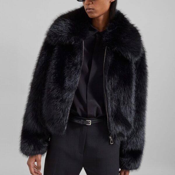 The Frankie Shop Hope Faux Fur Jacket - Black - Oversized Minimalist Jackets in Black - Shop at Coveti