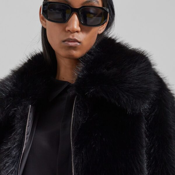 The Frankie Shop Hope Faux Fur Jacket - Black - Oversized Minimalist Jackets in Black - Shop at Coveti