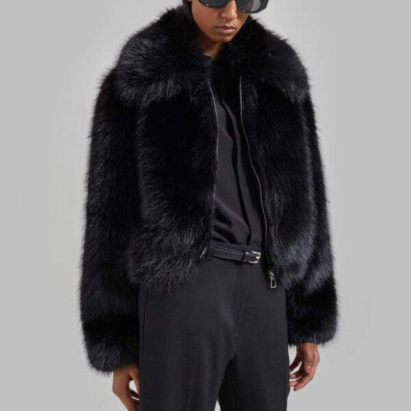 The Frankie Shop Hope Faux Fur Jacket - Black - Oversized Minimalist Jackets in Black - Shop at Coveti