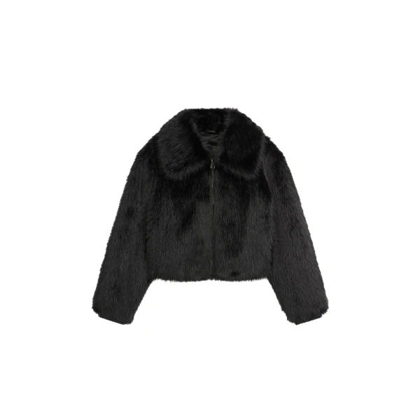 The Frankie Shop Hope Faux Fur Jacket - Black - Oversized Minimalist Jackets in Black - Shop at Coveti