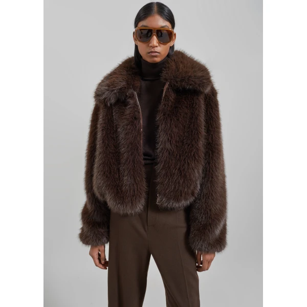 The Frankie Shop Hope Faux Fur Jacket – Brown, view 2