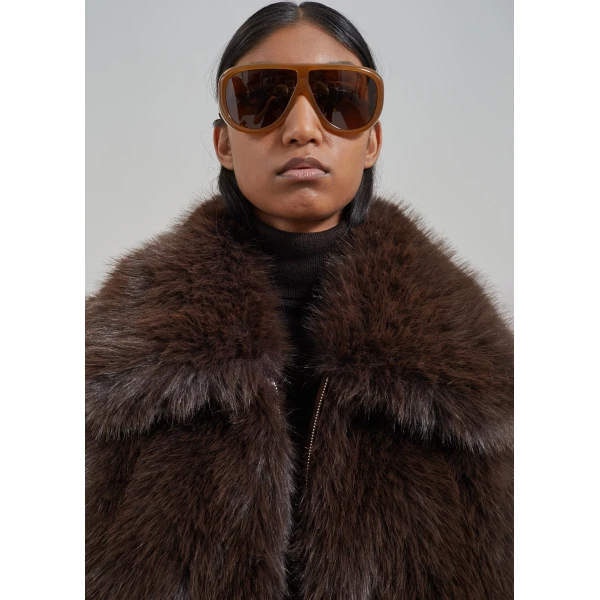The Frankie Shop Hope Faux Fur Jacket – Brown, view 3