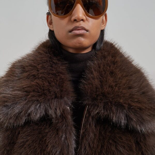 The Frankie Shop Hope Faux Fur Jacket - Brown - Oversized Minimalist Jackets in Beige - Shop at Coveti