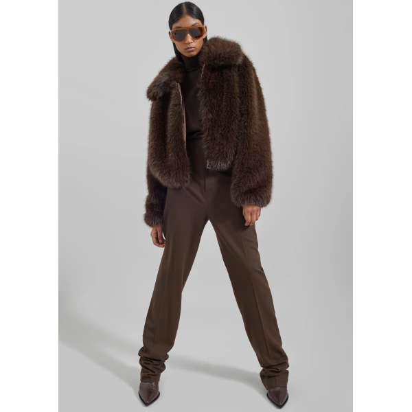 The Frankie Shop Hope Faux Fur Jacket – Brown, view 4