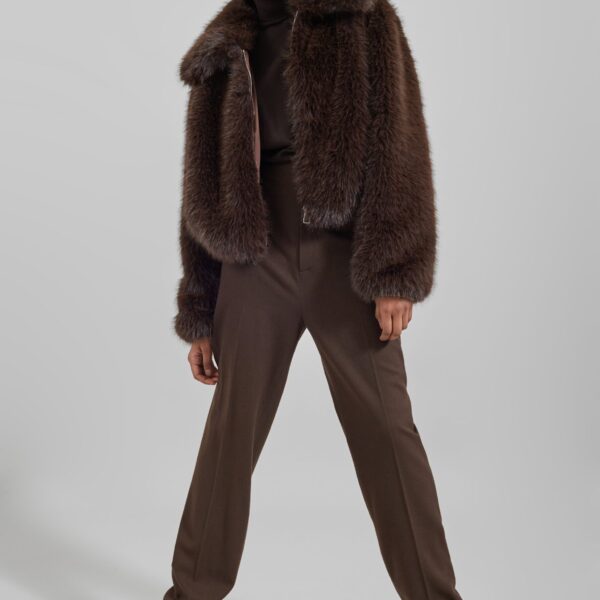 The Frankie Shop Hope Faux Fur Jacket - Brown - Oversized Minimalist Jackets in Beige - Shop at Coveti