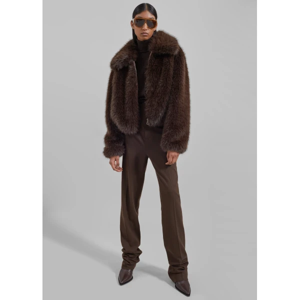 The Frankie Shop Hope Faux Fur Jacket – Brown, view 6
