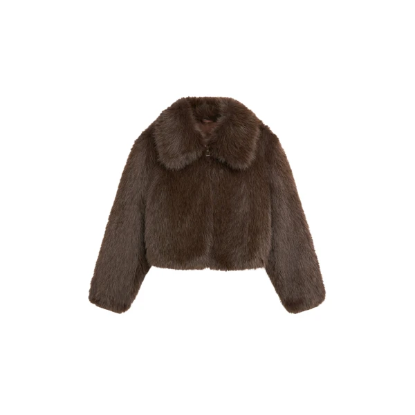 The Frankie Shop Hope Faux Fur Jacket - Brown - Oversized Minimalist Jackets in Beige - Shop at Coveti