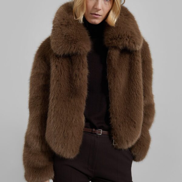 The Frankie Shop Hope Faux Fur Jacket - Camel - Oversized Minimalist Jackets in Beige - Shop at Coveti