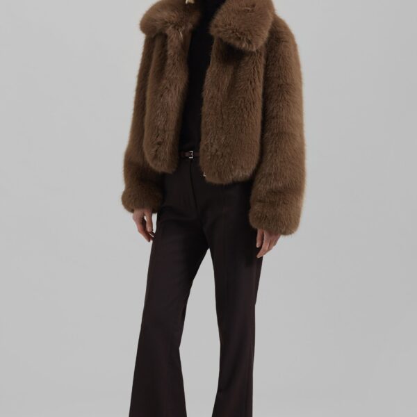The Frankie Shop Hope Faux Fur Jacket - Camel - Oversized Minimalist Jackets in Beige - Shop at Coveti